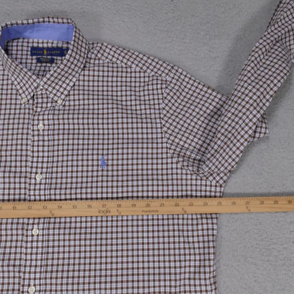 Polo ralph Lauren Shirt Mens XL Brown Blue Plaid Button Down Long Sleeve